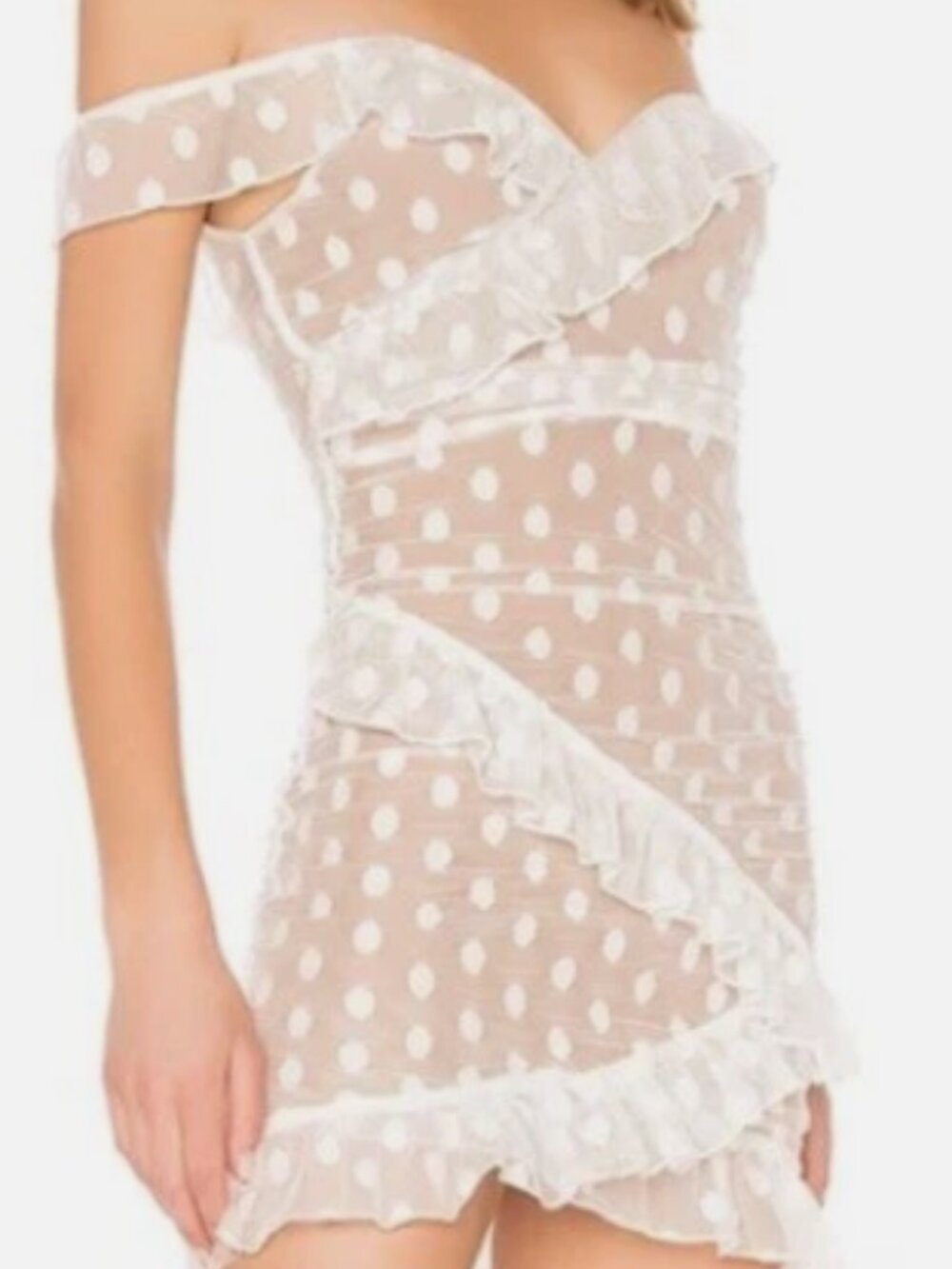 Majorelle Bandit Mini Dress Mesh Polka Dot Nude Cocktail White XS